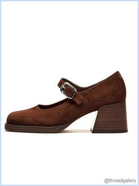 Mary Jane Heels Square Toe Platform Chunky Low Heel Ankle Strap